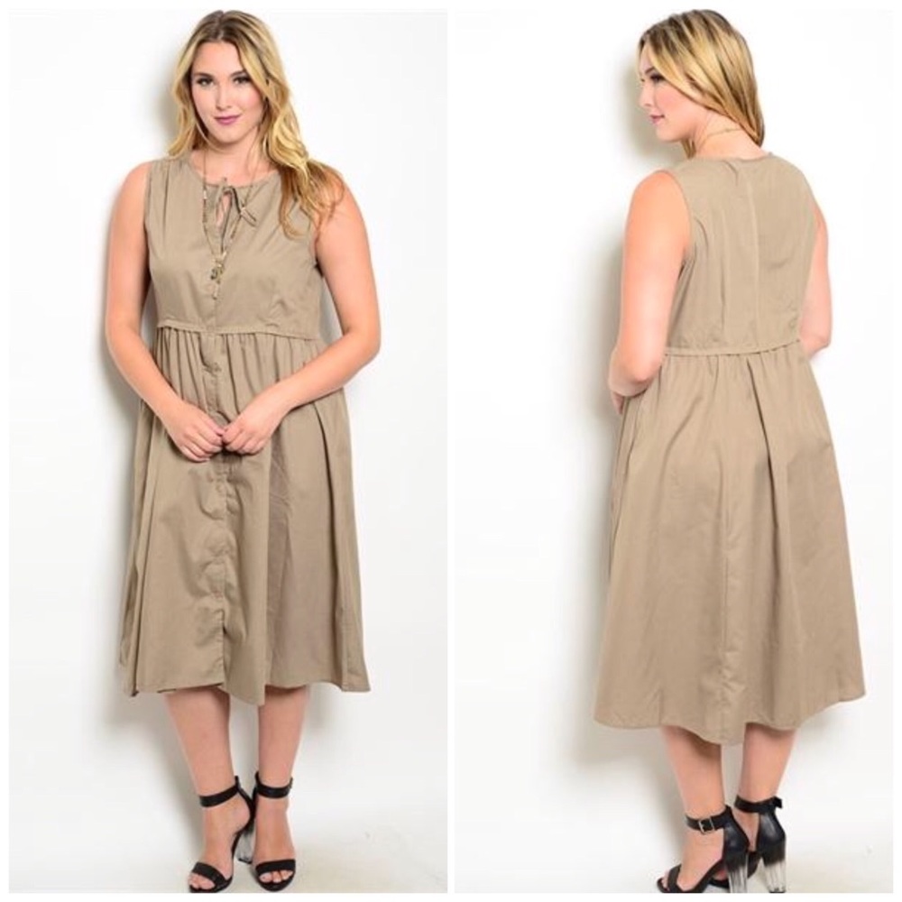 ❗️CLOSING SALE❗️ PLUS: Mocha Midi Sleeveless Dress